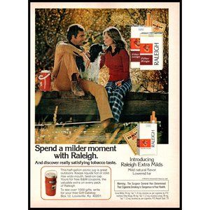 1974 Raleigh Cigarette Vintage Print Ad Fall Leaves Dog Cooler Wall Art Photo